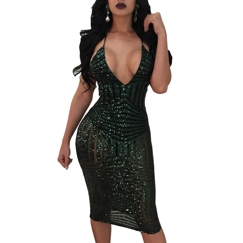 

Sexy V-Neck Mesh Sheer Sparkly Gold Sequin Dress Elegant Evening Paillette Robe Criss Cross Back Shining Bodycon Party Dresses