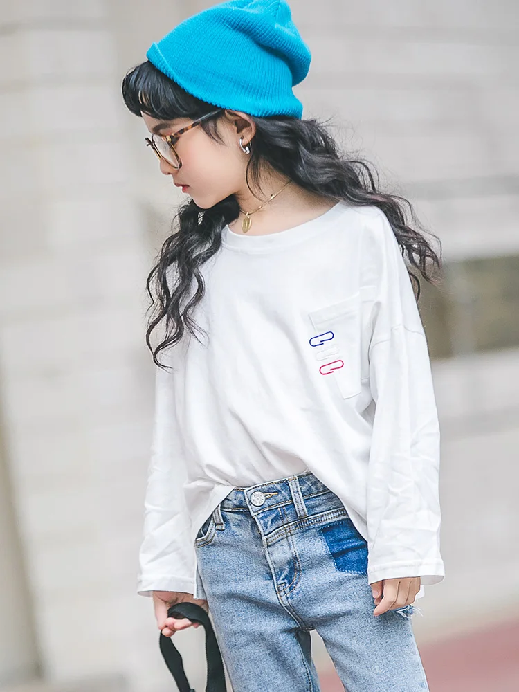 

2019 T Shirt Teenager Girl Spring Wear Long Sleeve Cotton White Tshirt Girl 9 10 Years Kids Top Fille 12 Ans Big Girls Birthday