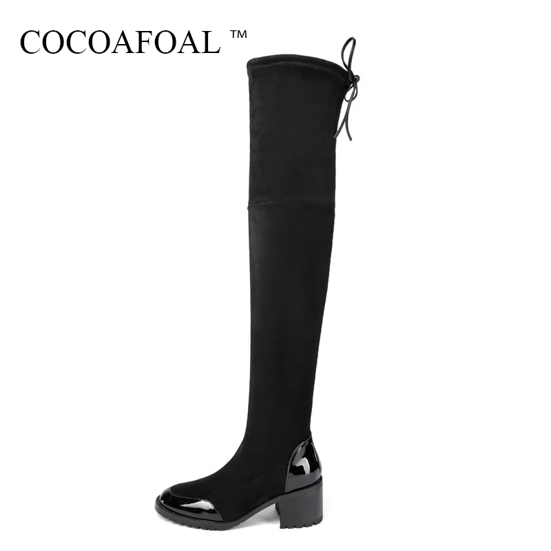 

COCOAFOAL Woman Butterfly Knot Thigh High Boots Genuine Leather High Heeled Shoes Winter Black Blue Chelsea Over The Knee Boots
