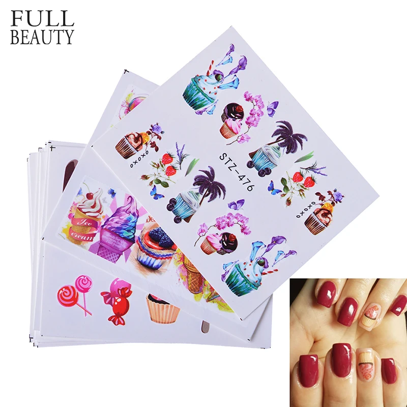 

Full Beauty 18pcs Nail Art Tattoo Water Transfer Colorful Drinking Cake Fruit Summer Tips Nail Sticker Decor Tools CHSTZ471-488