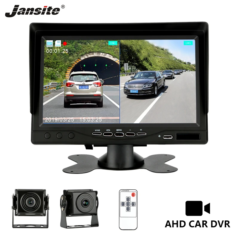 

Jansite 7" AHD Car monitor TFT LCD 2-Channel DVR Recording Sun visor Rear View Camera Parking Rearview System for Backup Camera