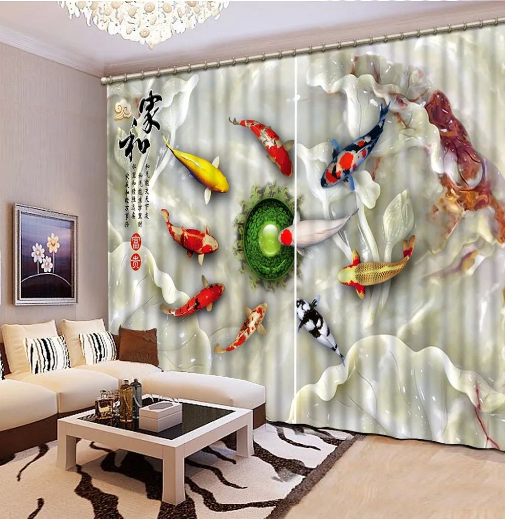 

3D Window Curtains For Bedding room marble fish Fashion 3d curtains Home Decoration