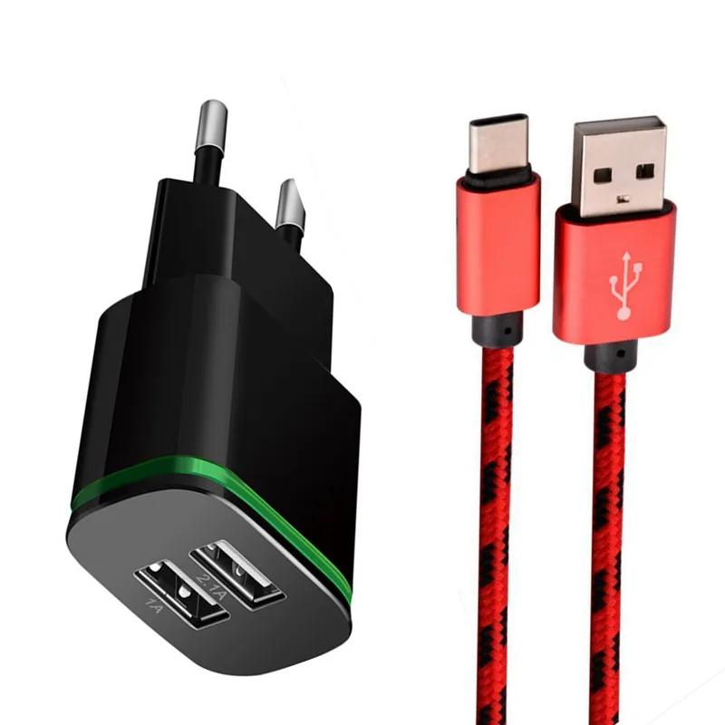 Зарядное устройство типа C для быстрой зарядки данных+ 2 порта 2A usb зарядное устройство для samsung s8 lg G6 g5 huawei P10 Xiaomi mi 8 a1 6X Nubia z11 z17 mi ni - Тип штекера: red cable adapter