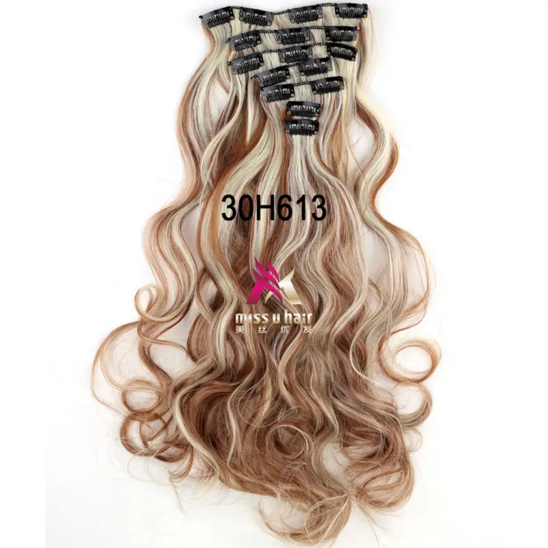 Miss U Hair 1" 45 см 130 г длинные волнистые синтетические заколки для наращивания волос штук 7 шт./компл. Термостойкое волокно