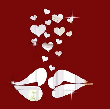 

DIY Creative Wedding LOVE KISS HEART mirror wall sticker, DIY decorative wall mirror sticker , mirror decal sticker