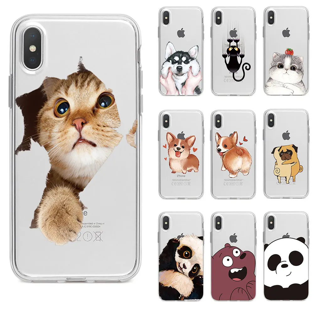 

Cute Dog Cat Patterned Silicone Phone Case For iPhone 6 6S 7 8 Plus 5 5S SE Cover Soft Shell For iPhone X XR XS MAX Cover Case