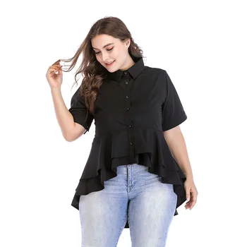 

Fashion Women Summer Tops and Blouse Turn Down Collar Asymmetrical Plus Size 6XL Streetwear Camisas Mujer Roupa Feminina