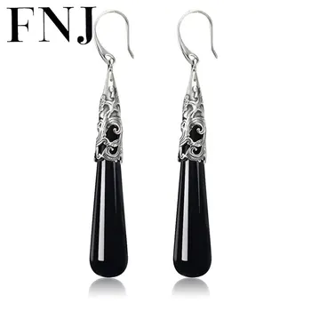 

FNJ 925 Silver Black Stone Earring S925 Sterling Silver Drop Earrings Women Jewelry LE19