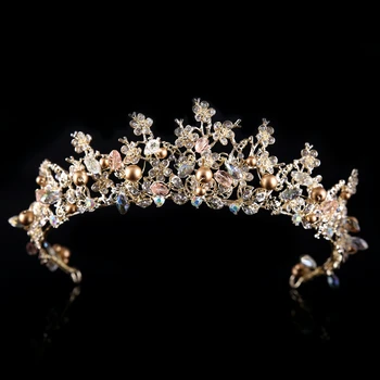 

JaneVini 2019 Gold Bridal Crowns and Tiaras for Wedding Luxury Rhinestone Pearls Women Headdress Elegant Bruids Haaraccessoires