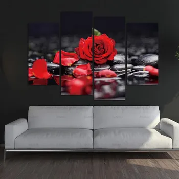 

Canvas painting wall art decor Print Flower White Lotus In Black Wall Art Picture with Modern Wall Paintings Modular picture