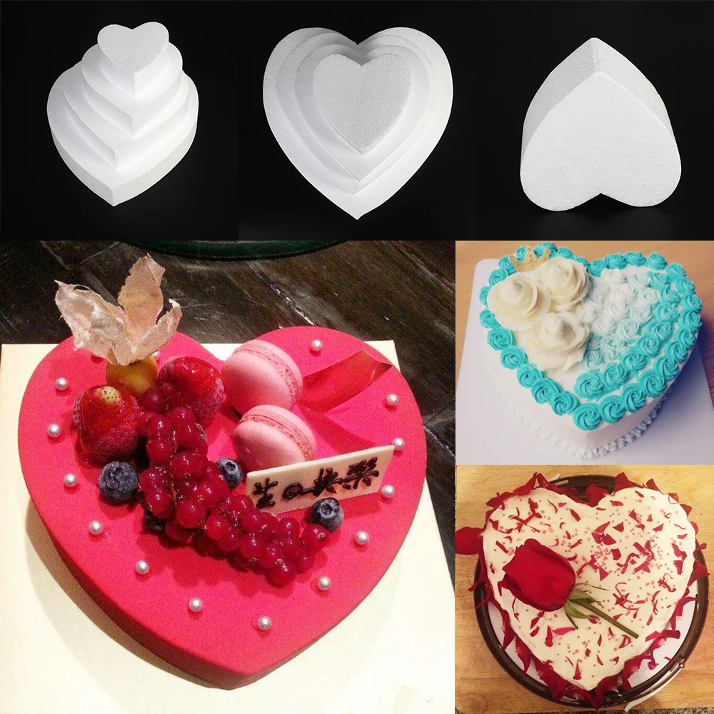 

4/6/8/10 inch Heart Shaped Polystyrene Styrofoam Sugarcraft Dummy Party DIY Practice Model Cake Foam Mold Kitchen Accessories