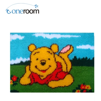 

ZD22 Bear on Grass Hook Rug Kit DIY Unfinished Crocheting Yarn Mat Latch Hook Rug Kit Floor