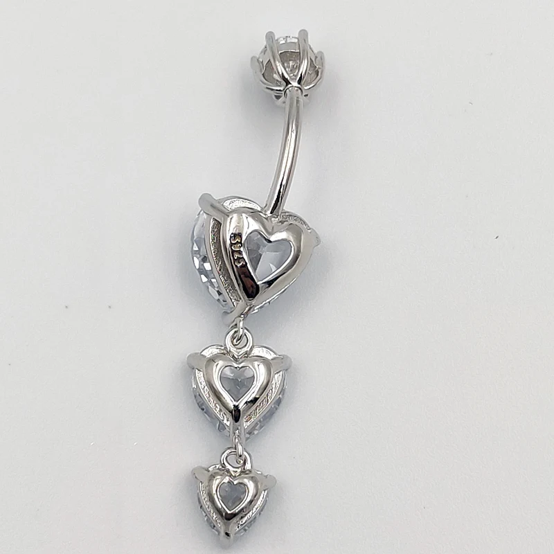  925 sterling silver belly button ring heart cubic zircon navel belly piercing jewelry