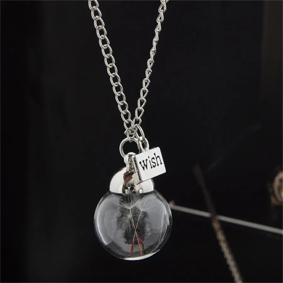 

Hot Sale Handmade Glass Cover Choker Necklace Real Dandelion Wish Pendant Necklace for Your Girl Fashion Lover Jewelry Wholesale