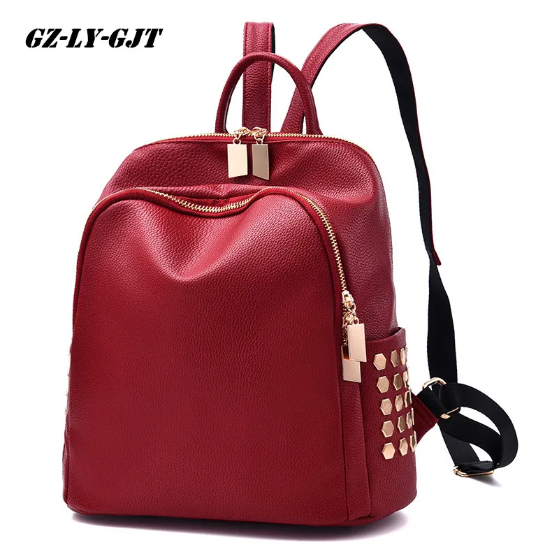 

GZ-LY-GJT Rivet Women PU Leather Casual Package Wild Shoulder Bag Backpack Shell Solid Color Shoulder Bag Soft Side Student Bag