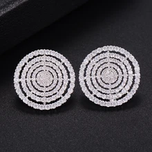 GODKI 22 мм Круглый круглый годовой модный кубический цирконий блестящий элегантный цветок серьги гвоздики для женщин