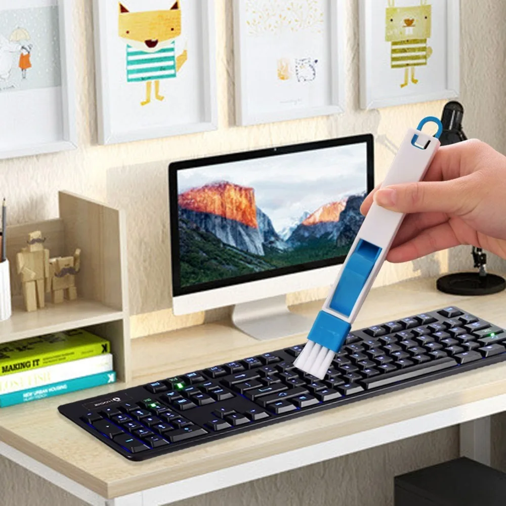 

Multipurpose Window Door Keyboard Cleaning Brush Cleaner+Dustpan 2 In 1 Tool Blue Black Colour