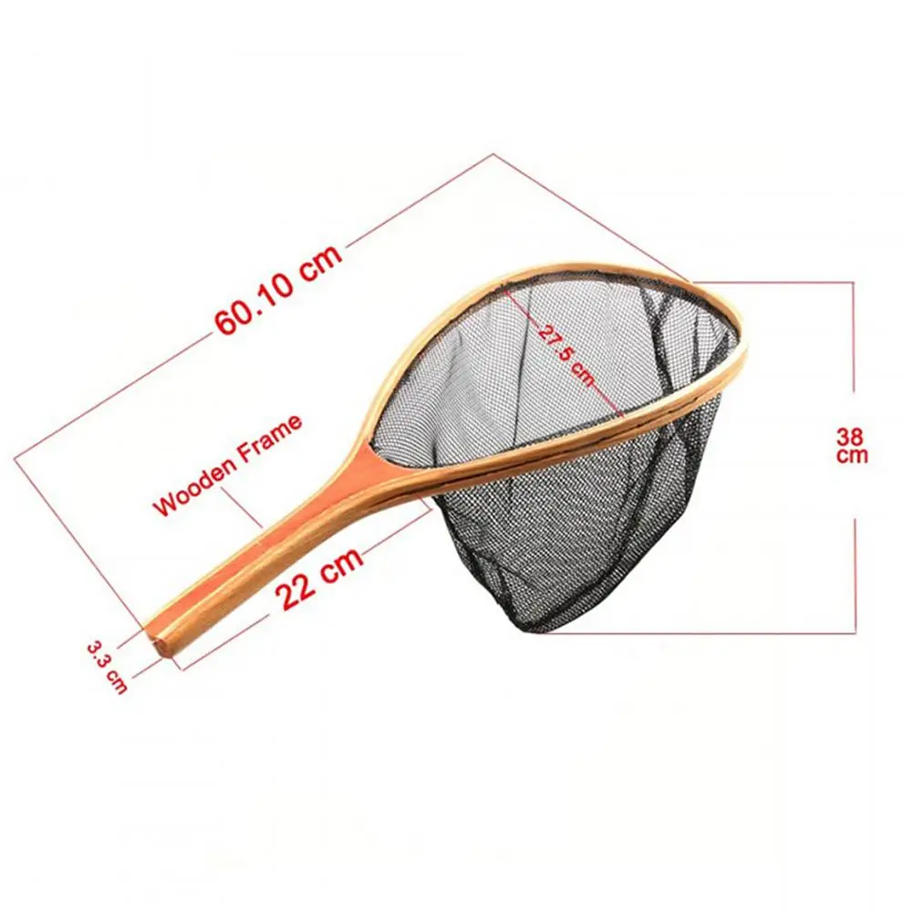 HobbyLane Mounchain Fly Fishing Net wooden handl Landing Soft Rubber Mesh  Trout fish Catch and Release Fishing Net Black