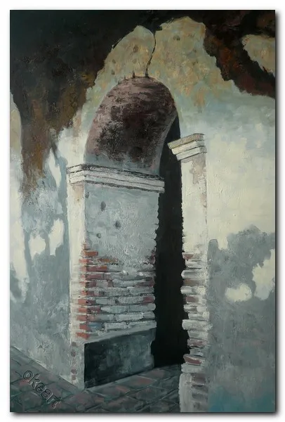 Hand Painted Impressionist Landscape Oil Painting Old Door Home