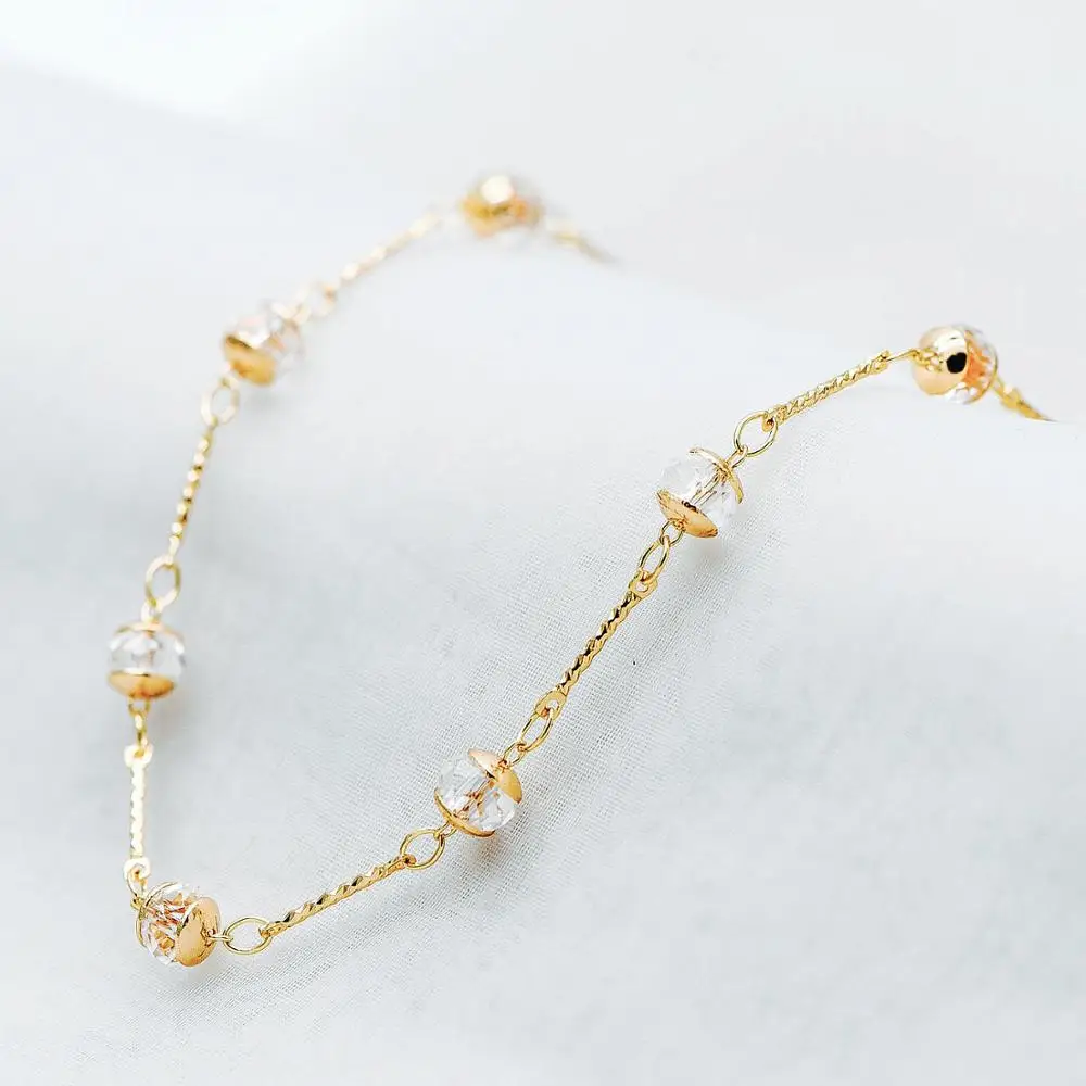 

Gold Crystal Beaded Chain, 18K Gold plated Brass Chain with Crystal Rondelle Beads (#LK-216-1)/ 1 Meter=3.3ft