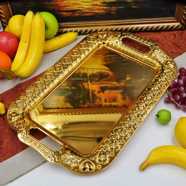 46cm* 28cm large size alloy metal serving tray storage tray silver gold fruit plate home wedding