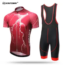XINTOWN Short Sleeve Cycling Jersey Set MTB Bike Clothing Summer Bicycle Jerseys Men Lightning Printing Maillot Ropa Ciclismo