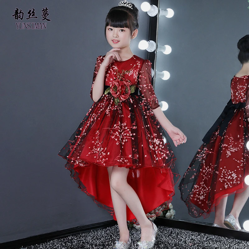 

Brand Kids Tail Dress for Girls 7 8 9 10 11 12 Years Flower Girls Dresses Children Elegant Mesh Soft Cotton Princess Dress 51A1