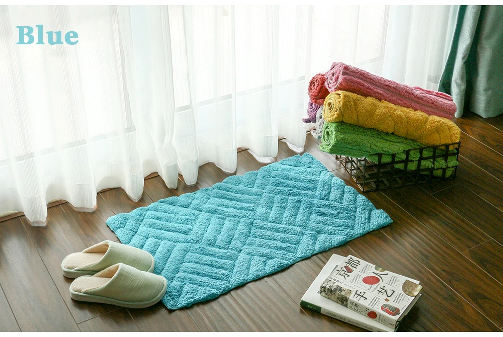 Противоскользящие коврики для ванной комнаты, хлопковые ворсовые коврики Capacho с зеленой полосой, коврик для ванной, однотонный коврик для ванной комнаты, 45*75 см, CT-006
