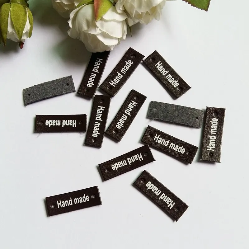 

30 pcs/lot Fashion Hand Made leather labels/tags hand made print leather labels for DIY Embellishment Sewing Accessory
