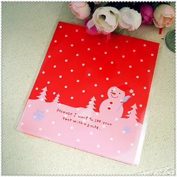 

100Pcs Cute Candy Cake package Snowman Print Gifts Bags Christmas packaging self-adhesive plastic bags Stationery Holder