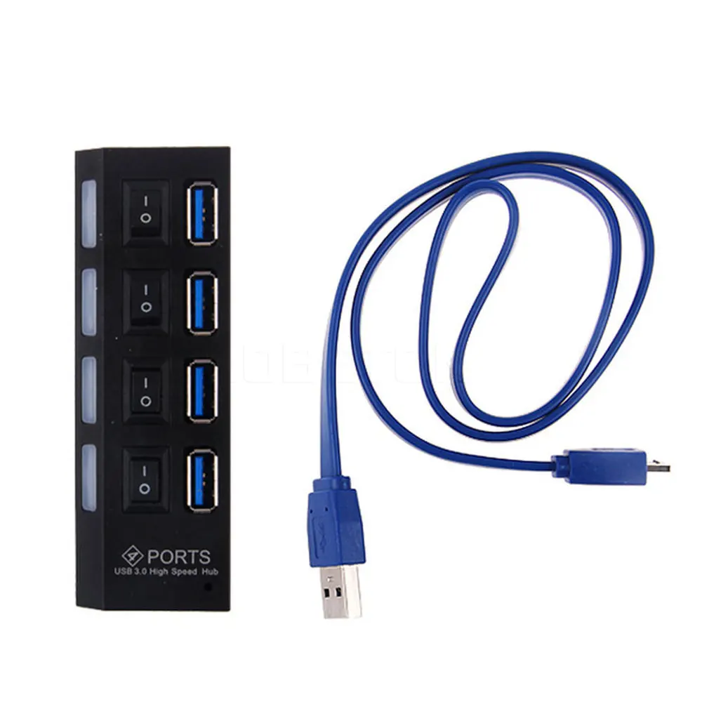 Kebidu 4 порта Высокоскоростной светодиодный USB 3,0 концентратор с переключателем включения/выключения адаптер питания для настольного ноутбука