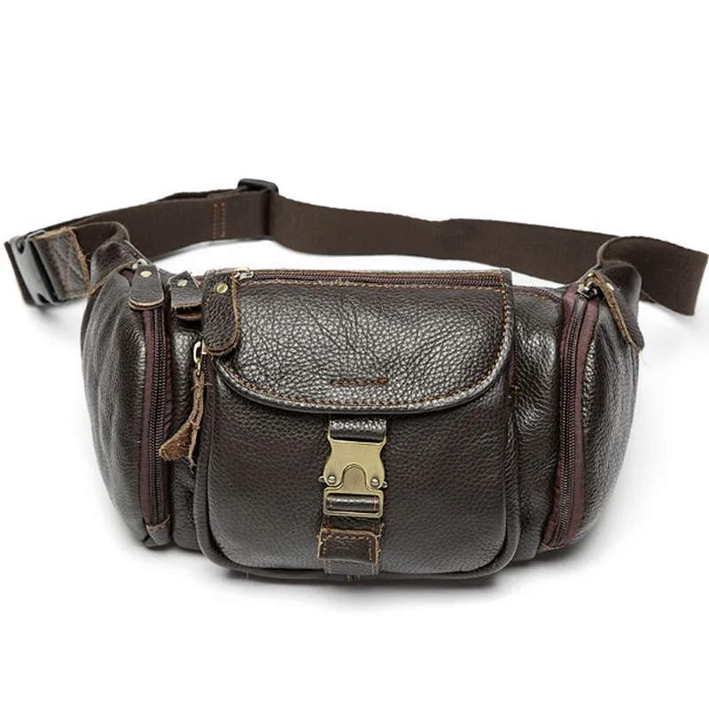100% genuine leather waist bag men bags fanny pack first layer cowhide leather waist pack belt bag men genuine leather bags mini (21)