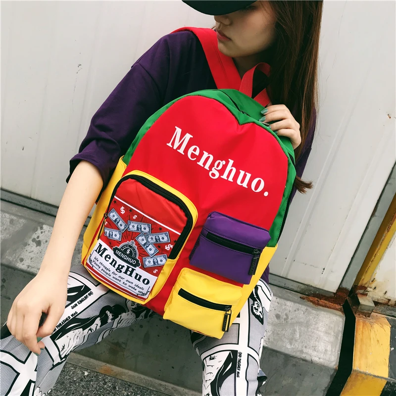 Menghuo Women Backpacks School Women Daypack Panelled Shoulder Bags College Backpacks for Girls Bookbag School Backpacks Female (49)
