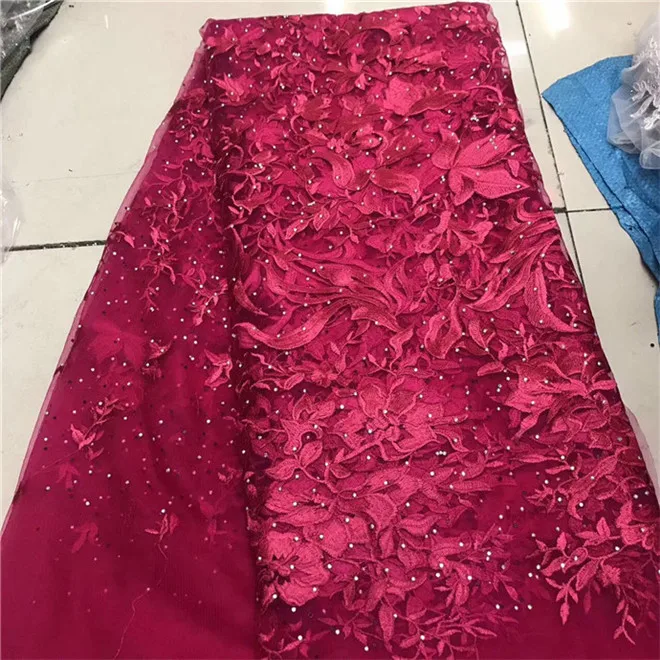 Red Latest African Laces 2019 Embroidered Nigerian Fabric High Quality Dubai French Mesh Lace 5 Yards | Дом и сад