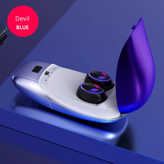 Крутой светодиодный беспроводной наушник с сенсорным отпечатком пальца TWS Bluetooth наушники с зарядным устройством шумоподавление мини-наушники - Цвет: devil blue