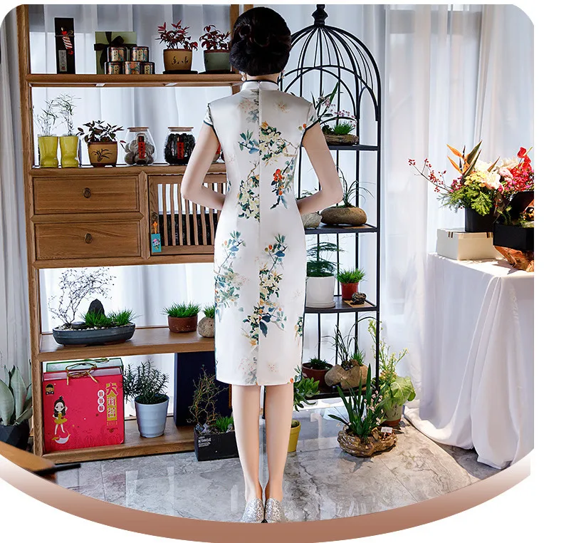 Sheng Coco Flowers Cheongsam женское китайское платье средней длины Чонсам с цветочным узором, современный Ципао, винтажный Восточный стиль
