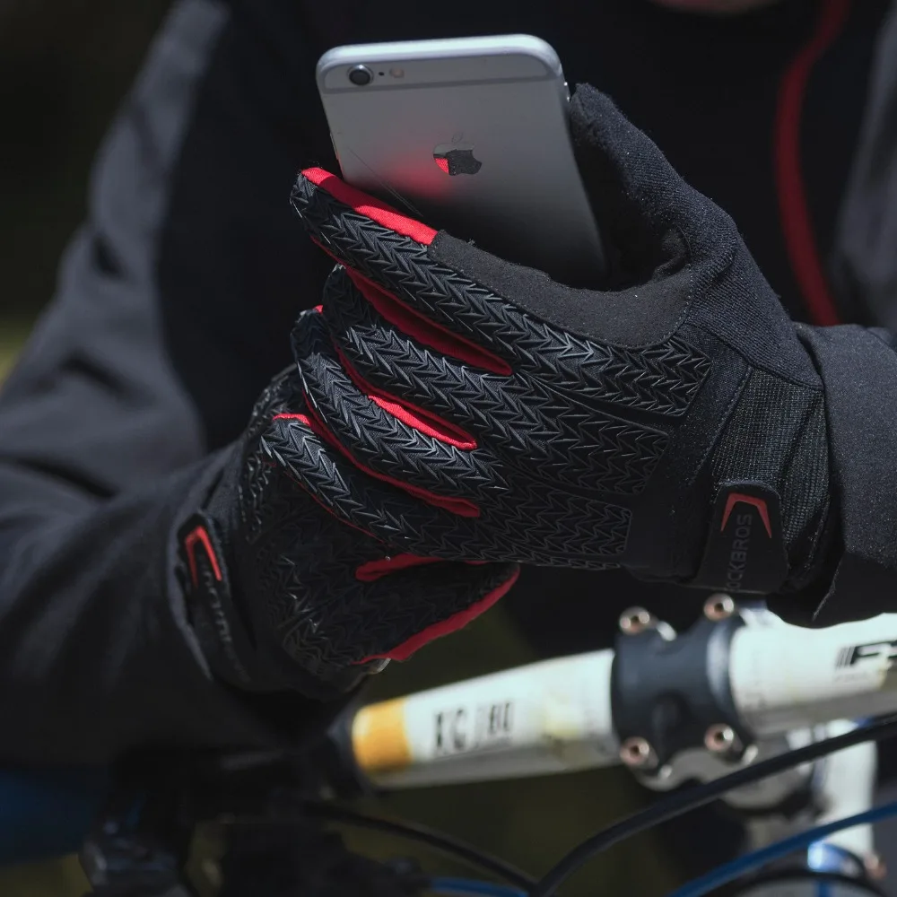ROCKBROS перчатки для велоспорта с сенсорным экраном, ветрозащитные перчатки для горного велосипеда, гелевая накладка, противоударные перчатки на полный палец, перчатки на осень и зиму