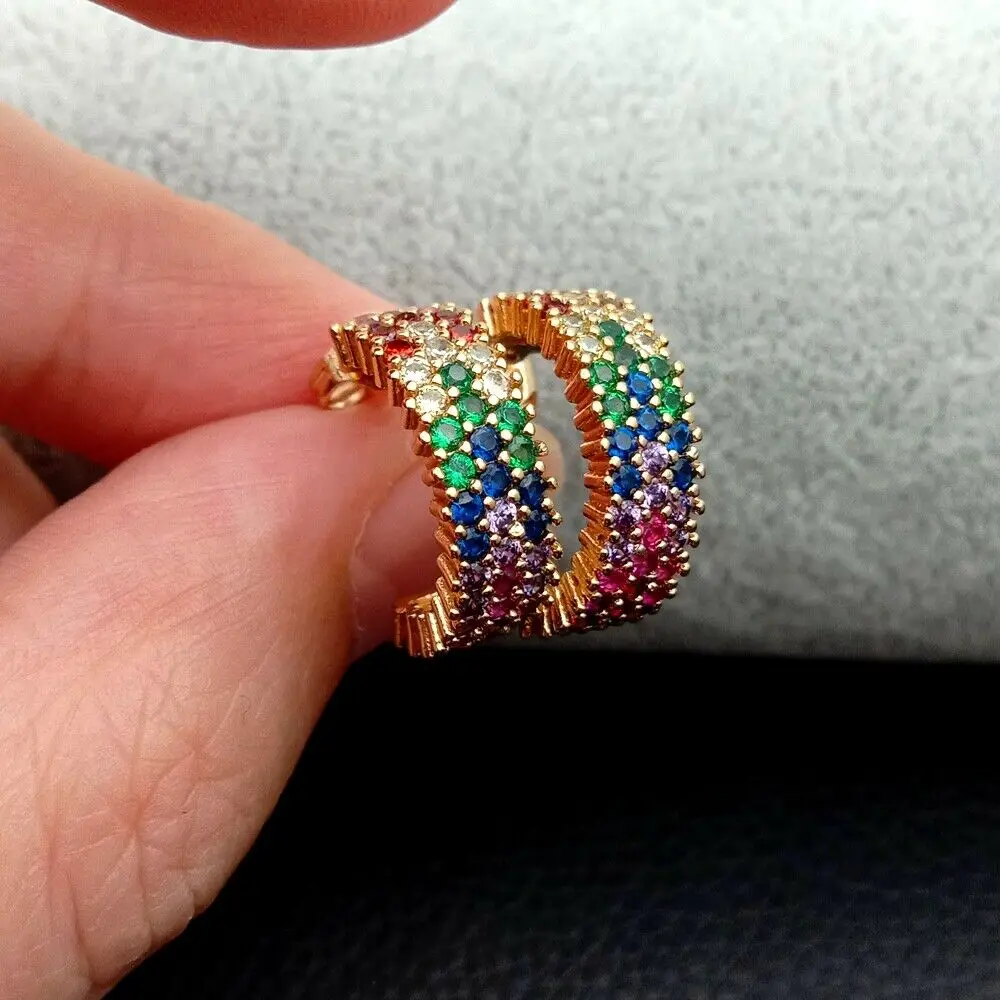 

15mm earrings micro pave rainbow cz cubic zirconia earrigns