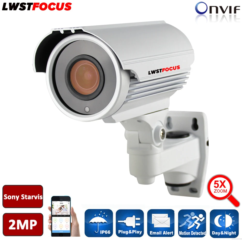 

LWSTFOCUS HI3516C+SONY IMX290 Full HD 1080P Bullet Outdoor IP Camera 5X Zoom Auto Focus 2.7-13.5mm lens 2MP Outdoor IR Onvif P2P
