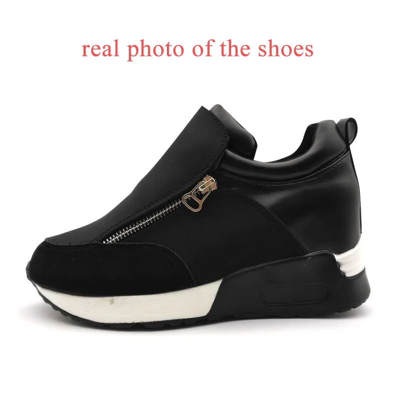 E TOY WORD women sneakers running hiking thick sole Platform Wedge Shoes Woman Comfort Spring Autumn Fashion Ladies Black Shoes