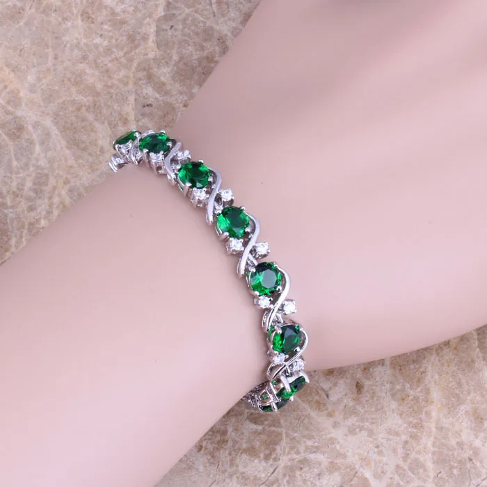 Звеньевой браслет серебряного цвета с фианитом длина 21 5 см S0264|colorful bracelet|bracelet
