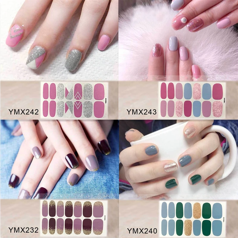 

Lamemoria YMX242 Solid Shinny Glitter Design Nail Art Polish Stickers Adhesive Full Nail Stickers Nail Decoration Manicure Tools