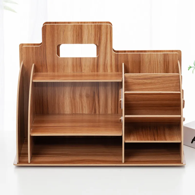  Wood Desk Organizer Office Bureau Pen Holder Wooden Sorter with Drawer Organizer Pen Pencil Organiz