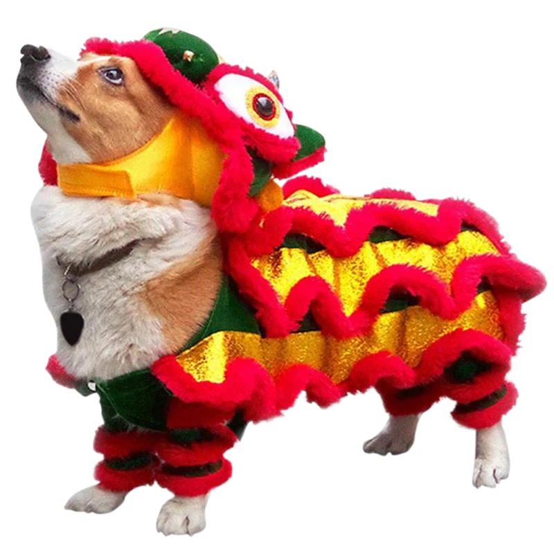 

Funny Dog Clothes New Year's Pet Chinese Costume Dragon Dance Lion Dog Cat Coat Lion Dance Red Festive Lucky Clothes For Teddy