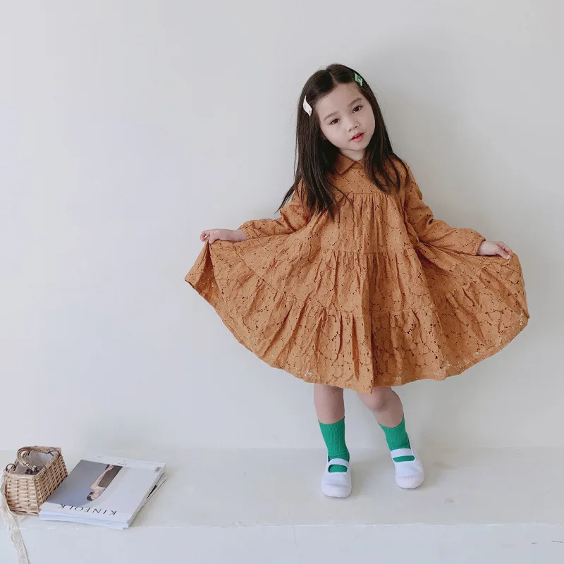 Новое поступление, кружевное платье для девочек осенние платья с длинными рукавами для девочек 2-7 лет