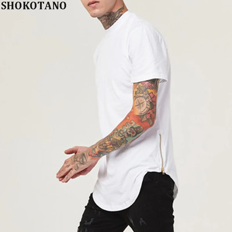 

SHOKOTANO Men Side Zipper Longline Tshirt Swag Design Stylish Men Tee Shirt Extended Hip Hop Funny Streetwear T-Shirt Men Tops T