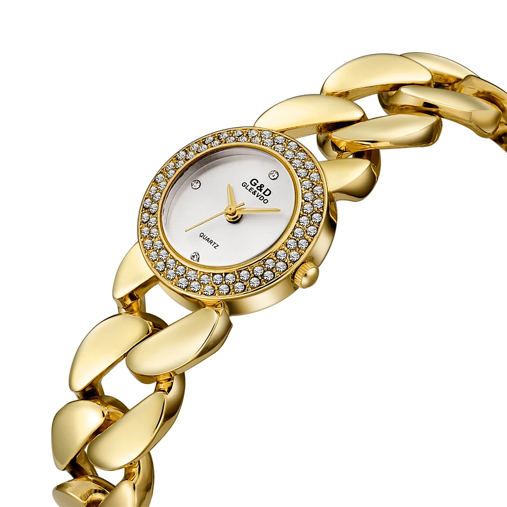 de Luxo Strass Ouro Pulseira de Relógio