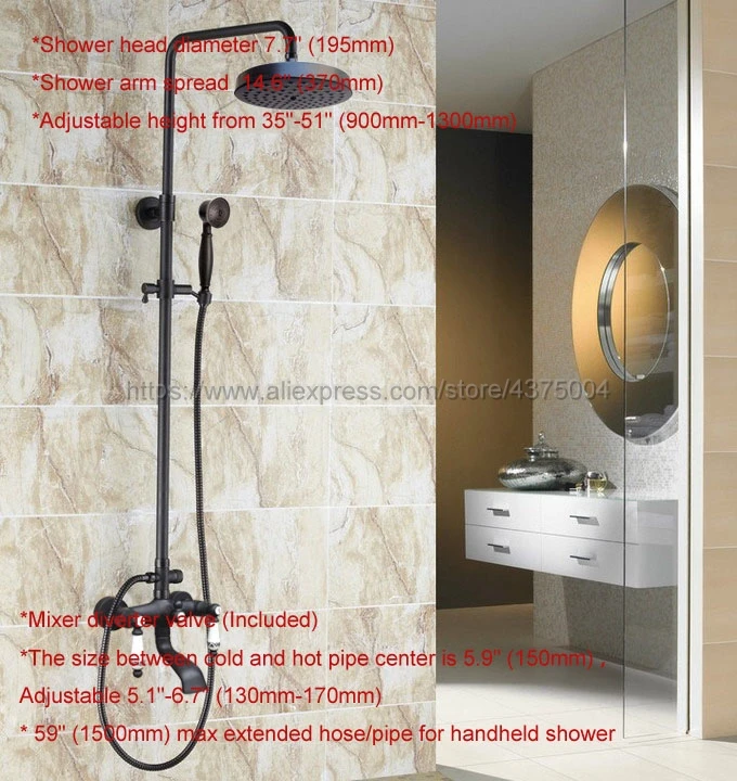 Black Oil Rubbed Brass Shower Faucet Set Wall Mounted Bathtub Mixer Tap Rain Shower Faucet Hand Shower Nhg127