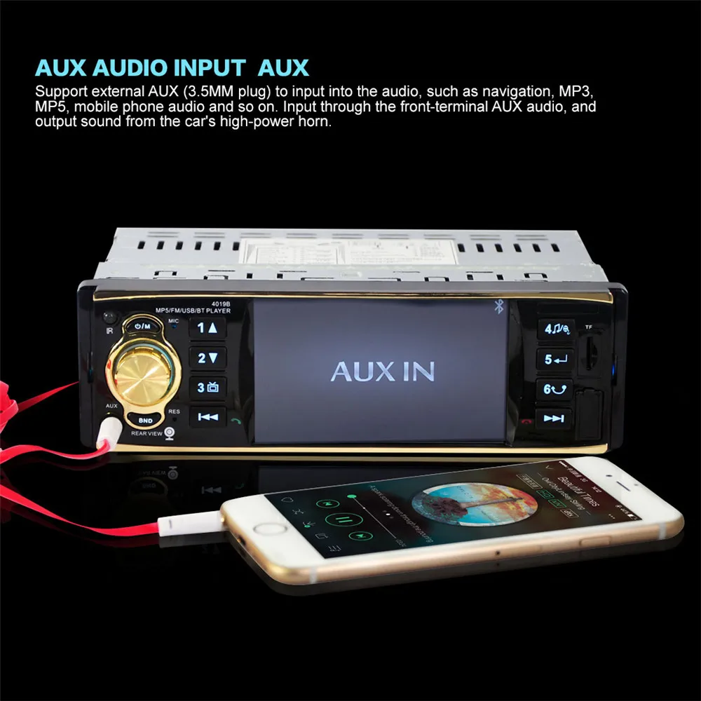 Автомобильные видеоплееры 4019B 12 В 4 1 дюймов HD 1080P Bluetooth стерео MP3 / MP4 Радио FM MP5