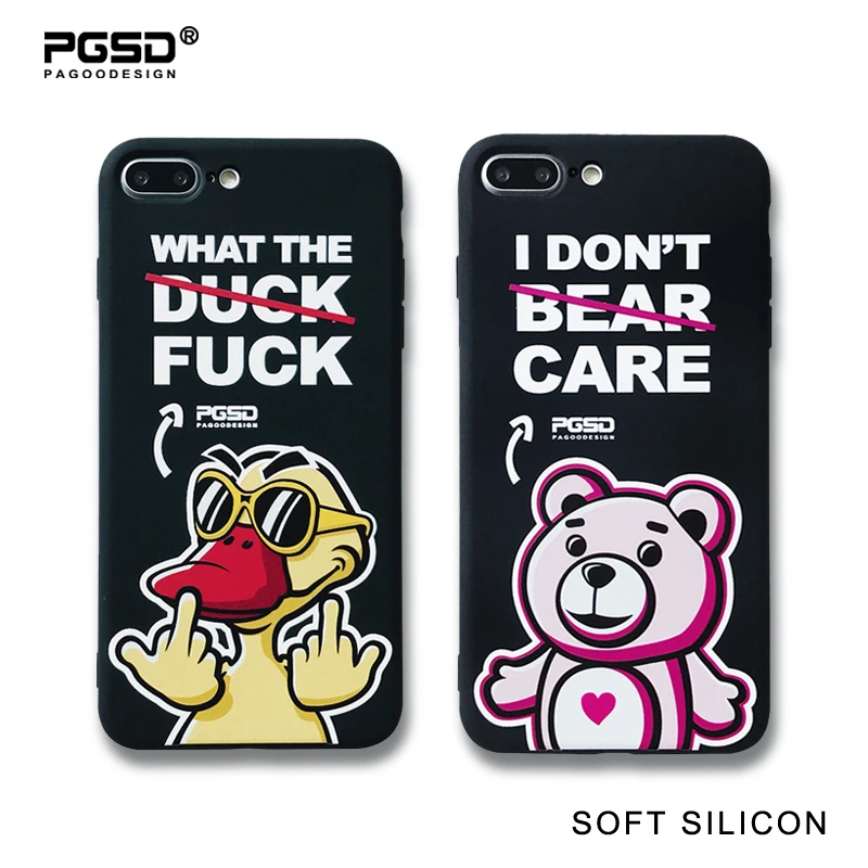

PGSD Original Cartoon Cool DUCK Funny BEAR Print Pattern Phone Case For iphone 6s 7 8Plus Soft TPU Back Cover Cute Couple Cases
